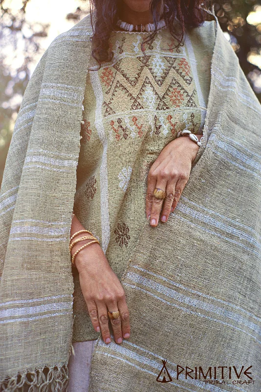 Wild Green Cotton Handspun Handloom Shawl with Patterns Luxurious Cashmere Shawl Wrap