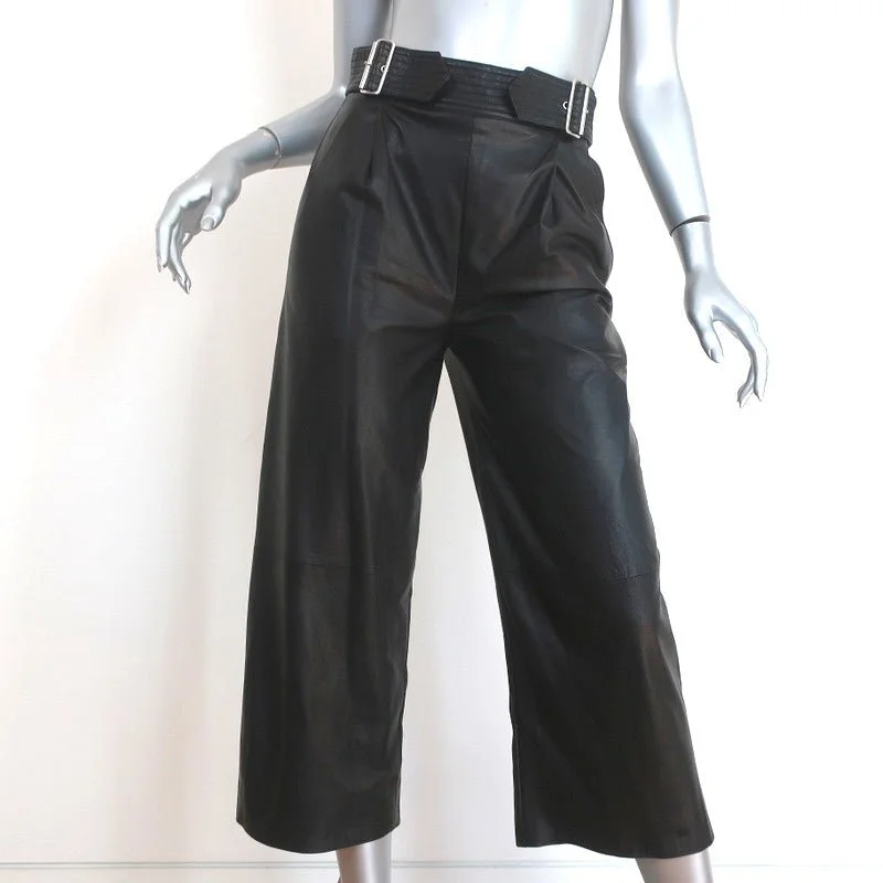 A.L.C. Leather Gaucho Pants Black Size 2 Tabor Cropped Trousers Trousers Elastic Waist Soft