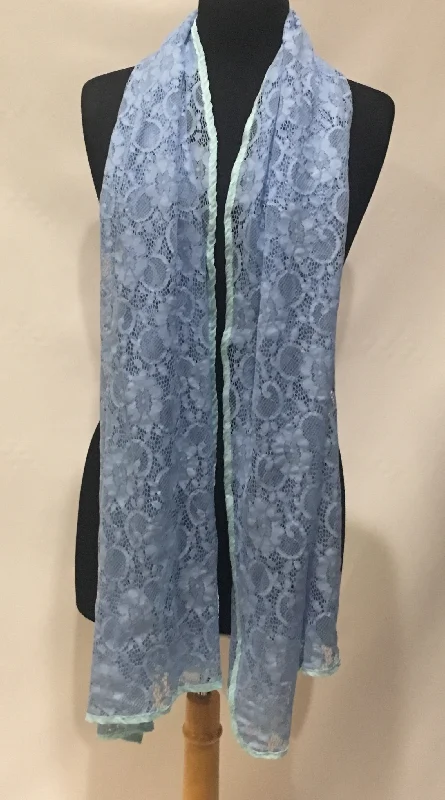 All over silk lace blue lace scarf shawl hijab turban Trendy Crochet Shawl Scarf