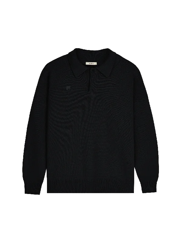 Womens Recycled Cashmere Polo Sweater—black Mesh Sweater Canvas Denim