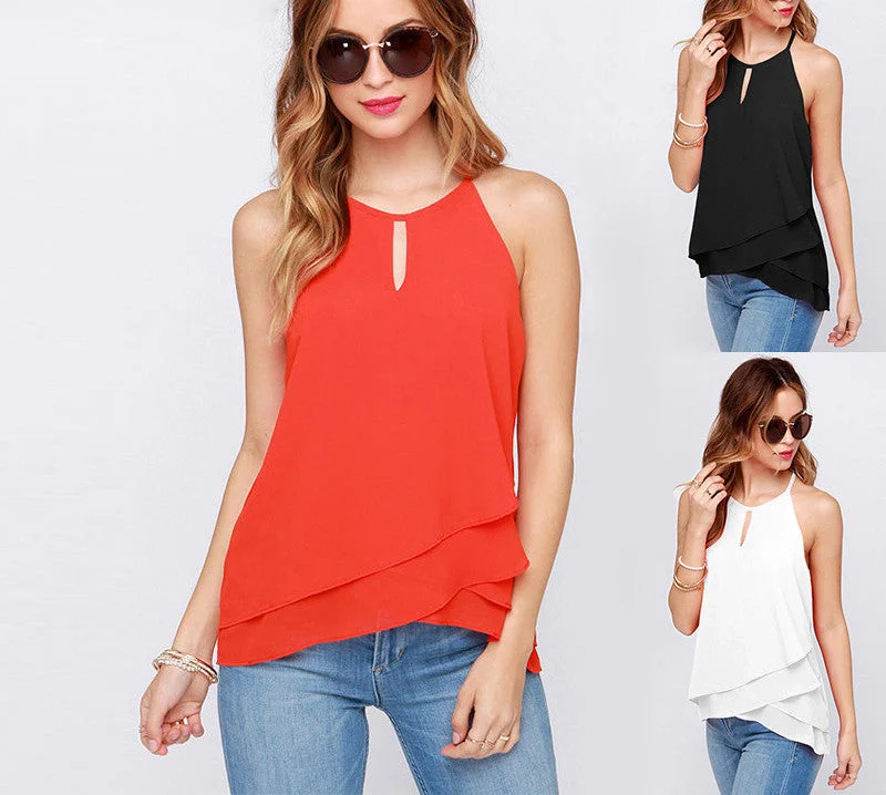 tropical fashion hem-line shirt pullover o-neck chiffon blouse women tops C274 Three Quarter Sleeve