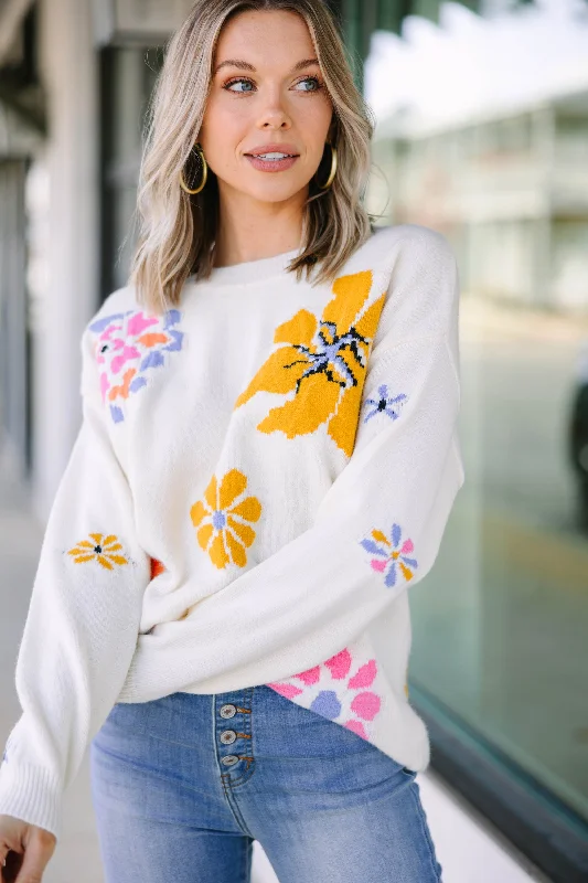 All I See Ivory White Floral Sweater Soft Cozy Warm