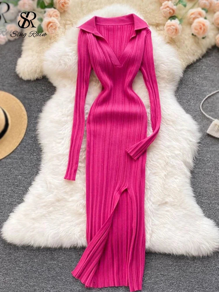 Yipinpay Women Korean Knitted Dress Long Sleeve V Neck Elastic Slim Pencil Dresses 2024 Autumn Sexy Bodycon Split Sweater Dress Boxy Sweater Fitted Sweater A-Line Yipinpay Women Korean Knitted Dress Long Sleeve V Neck Elastic Slim Pencil Dresses 2024 Autumn Sexy Bodycon Split Sweater Dress Boxy Sweater Fitted Sweater A-Line
