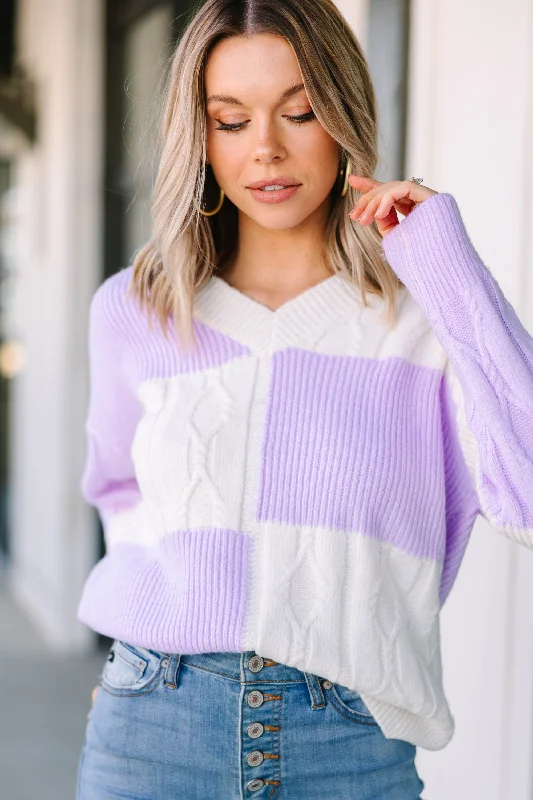 Just Take A Look Lavender Purple Checkered Sweater Graphic Sweater Embroidered Appliqued