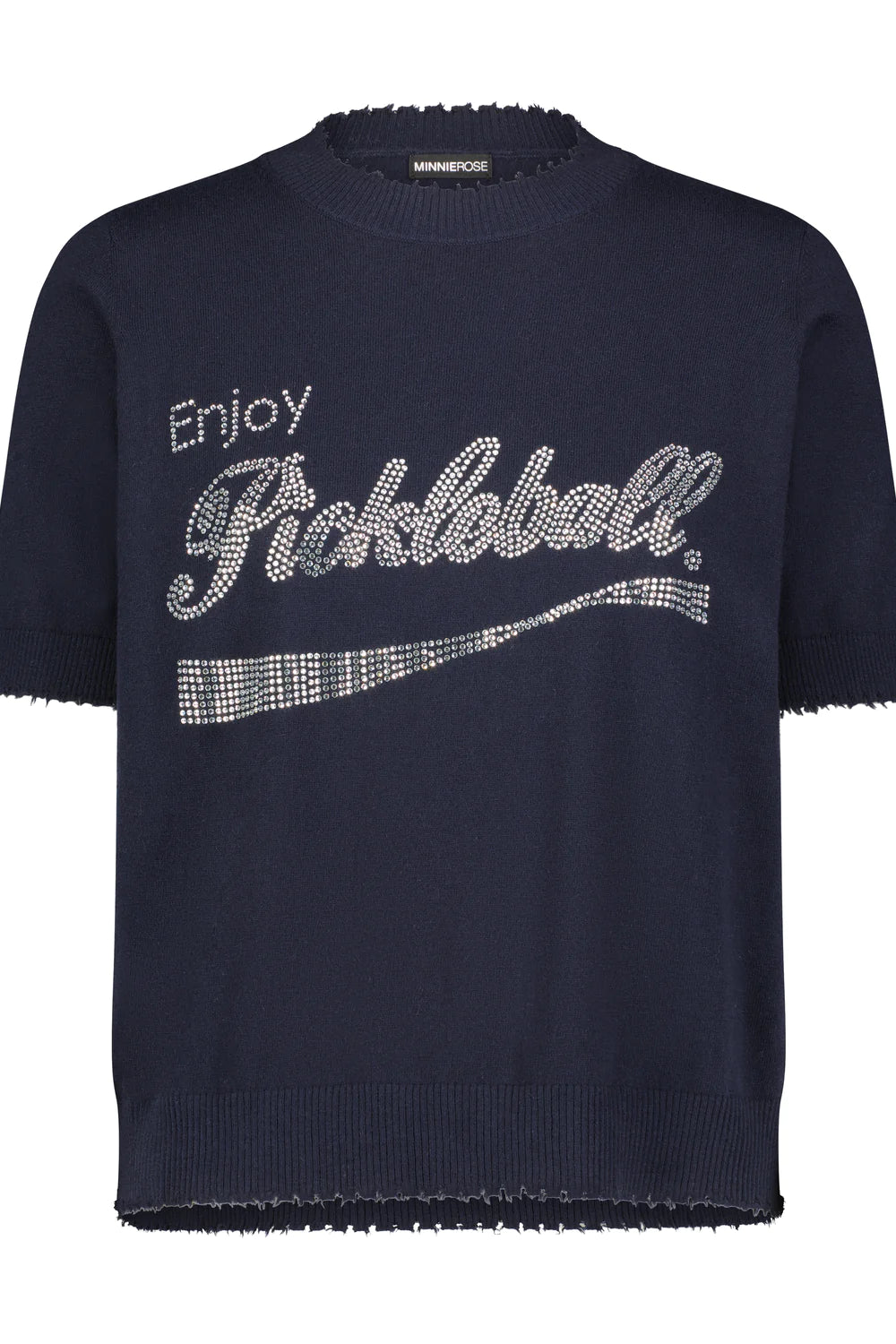 COTTON CASHMERE ENJOY PICKLEBALL BLING FRAYED NAVY SWEATER TEE Plaid Sweater Polka Dot Checkered