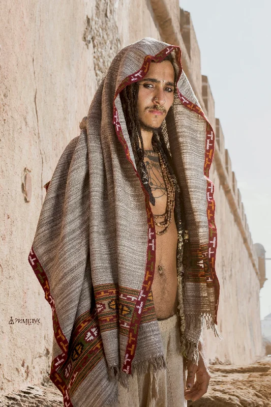 Kullu Shawl with Tribal Pattern ~ Pure Handloom Himalayan Wool Classic Wool Shawl Wrap