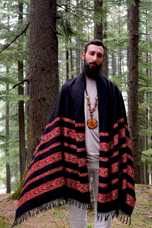 Kullu Shawl with Tribal Pattern ~ Pure Wool Warm Cashmere Shawl Scarf