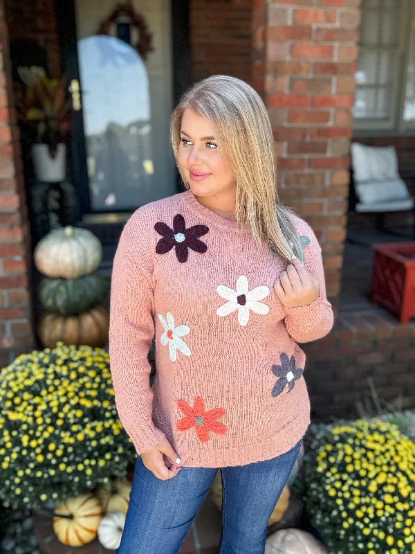 Wildflower Wind Sweater - Terracotta Striped Floral Plaid