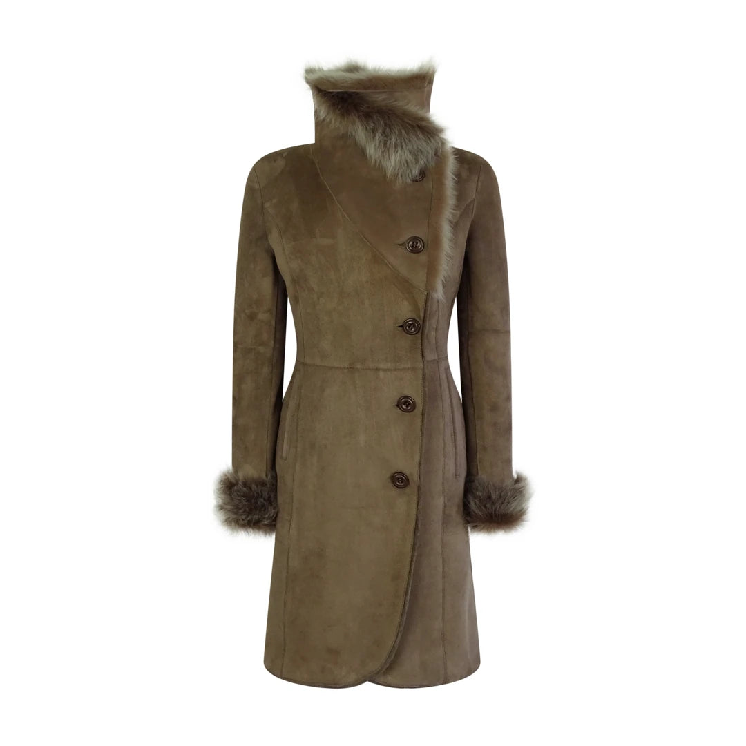 Women's Sheepskin Jacket Suede Button 3/4 Long Trench Coat Italian Wool Jacket Cashmere Jacket Tweed Jacket