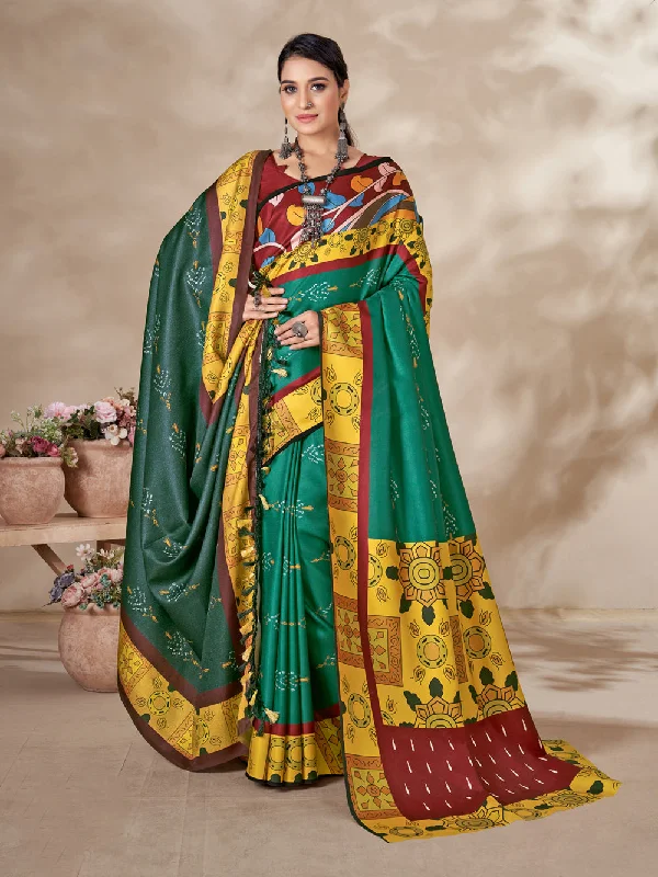 Sonakshi Women's Multicolor Digital Printed Pashmina Saree with Shawl Elegant Velvet Shawl Wrap