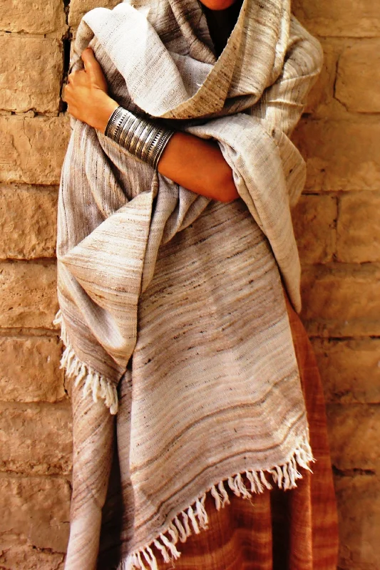 Traditional Handwoven Wild Silk And Wool Shawl Warm Knit Shawl Scarf