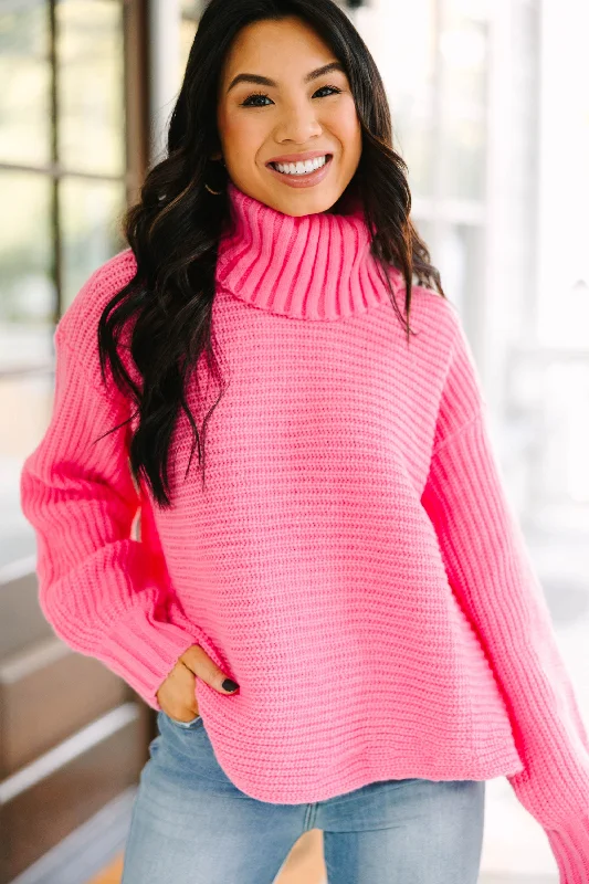 Early To Rise Pink Turtleneck Sweater Open Front Closed Front Wrap Front