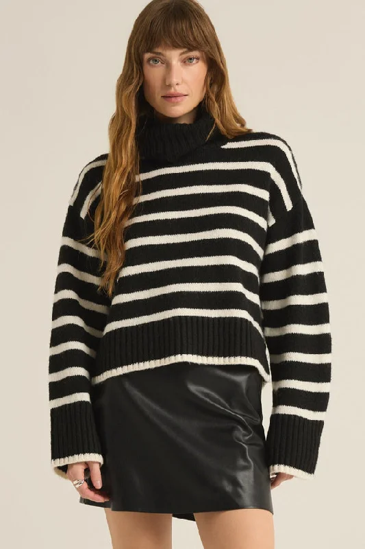Z-Supply Josephine Stripe Turtleneck Sweater - BLACK Layered Multi-layer Single Layer