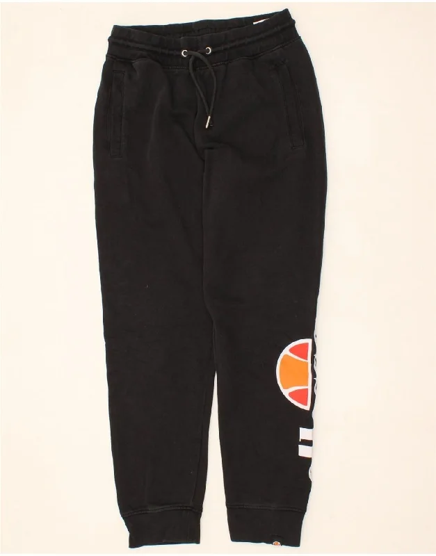 ELLESSE Womens Graphic Tracksuit Trousers Joggers UK 12 Medium Black Trousers Palazzo Wide Leg