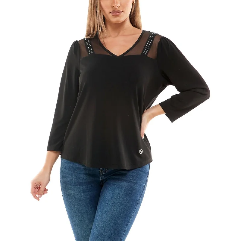 Womens Hi Low Mesh Pullover Top Short Sleeve Top