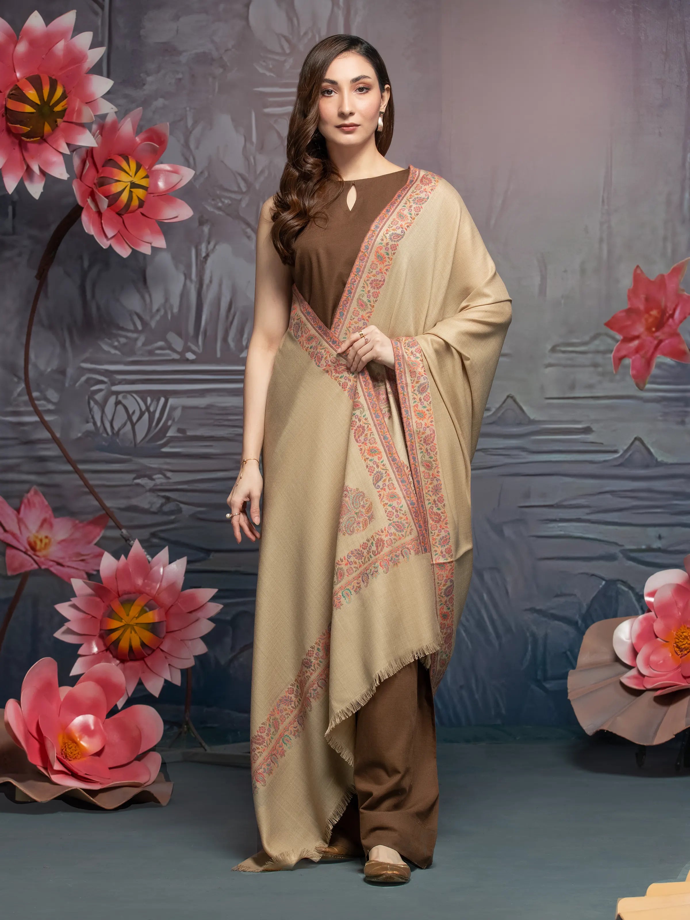 Pashmina Jacquard Zari Shawl - EWMS5-021 Fashionable Silk Shawl Wrap