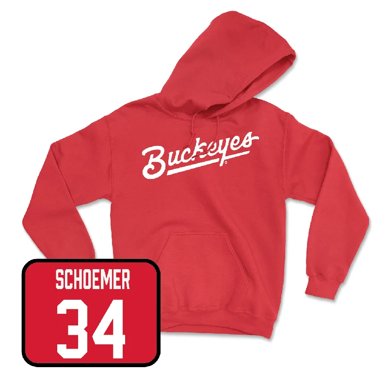 Red Women's Lacrosse Script Hoodie - Audrey Schoemer Hoodie with Slim Fit Tailored Modern