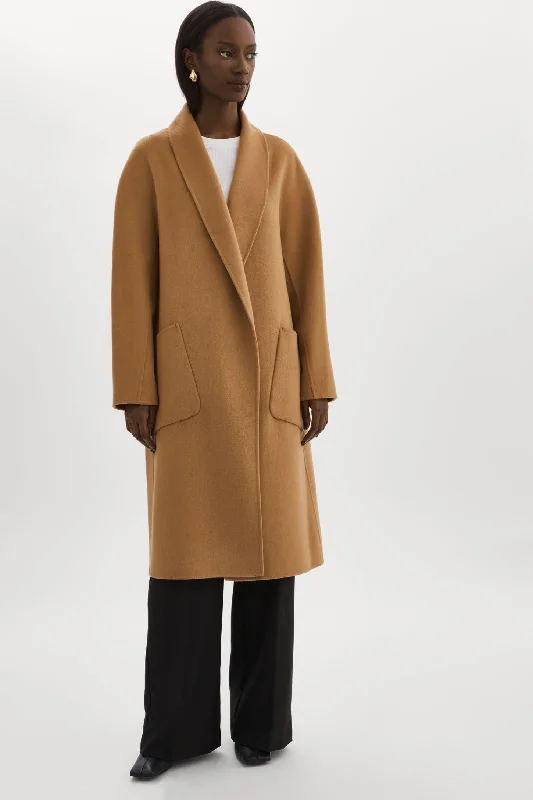 THARA | Shawl Collar Wool Coat Warm Cashmere Shawl Scarf