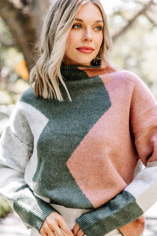 Can't Move On Forest Green Colorblock Sweater Striped Floral Plaid