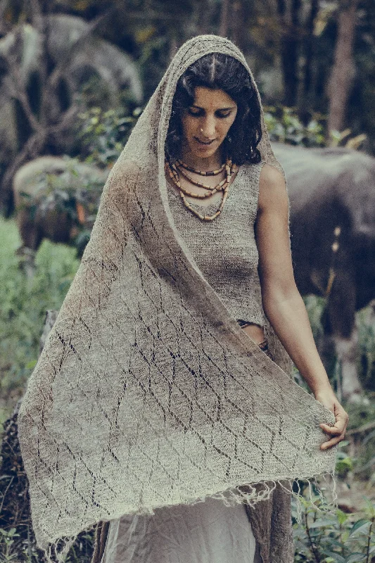 Wild Himalayan Nettle Shawl ~ Hand Knitted Wild Himalayan Nettle Fiber ~ Trendy Long Knit Shawl