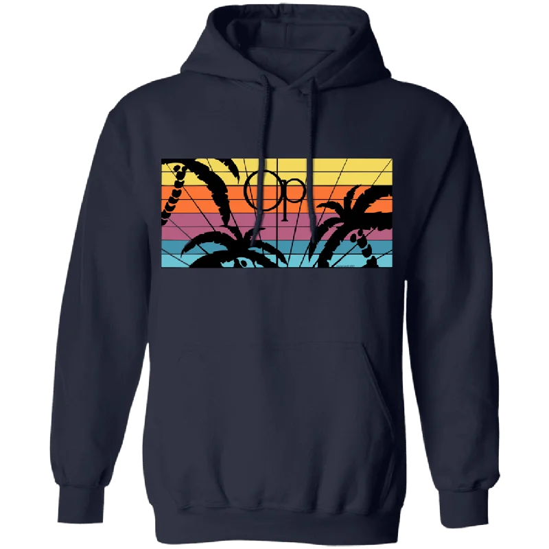 3D Palms Fleece Hoodie Hoodie with Hem Raw Edge Edgy Unfinished