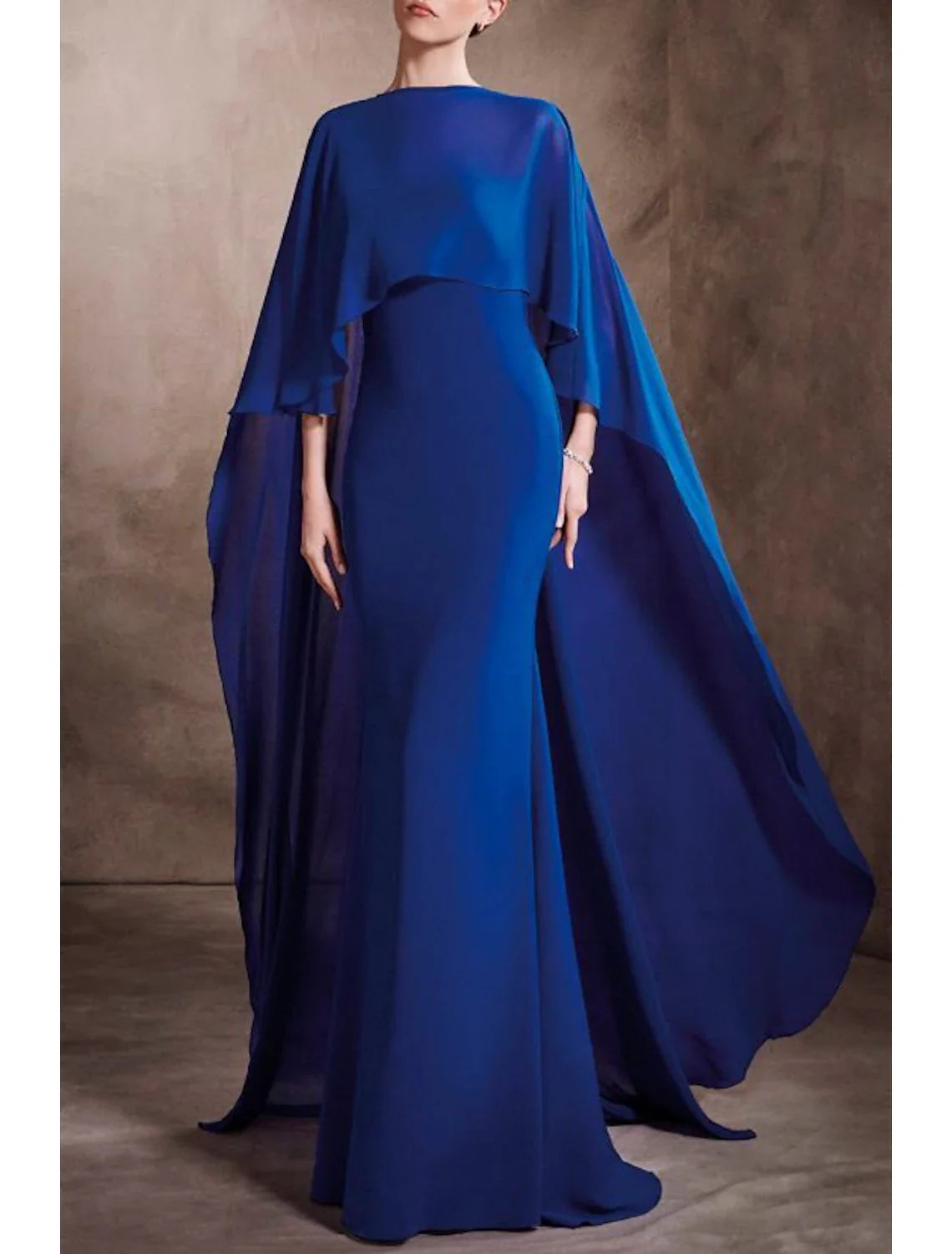 Mermaid / Trumpet Evening Gown Elegant Dress Wedding Guest Cocktail Party Floor Length Sleeveless Jewel Neck Capes Chiffon with Shawl Elegant Velvet Shawl Wrap