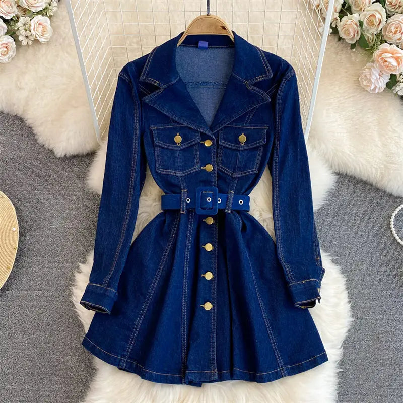 Wjczt 2024 Spring Autumn Retro High Quality Long Sleeve Suit Collar Double Breasted Slim A Line Denim Dress Women Shirt Jacket T1485 Chenille Jacket Brocade Jacket Lace Jacket Wjczt 2024 Spring Autumn Retro High Quality Long Sleeve Suit Collar Double Breasted Slim A Line Denim Dress Women Shirt Jacket T1485 Chenille Jacket Brocade Jacket Lace Jacket