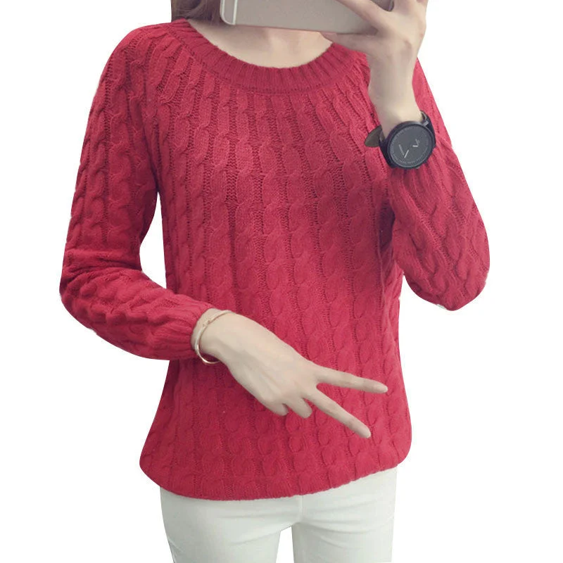 Fashion Knitted Sweater Long Sleeve O-neck Solid Women Sweaters and Pullovers All-match Sudaderas 6 Multi Colors Boat Neck Sweater