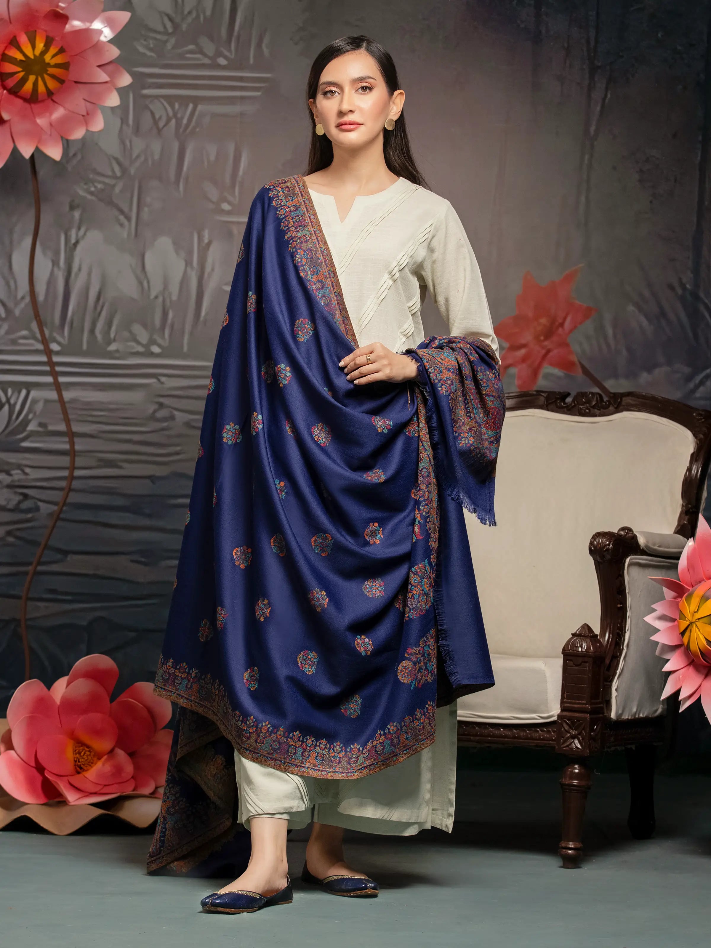 Pashmina Jacquard Zari Shawl - EWMS5-041 Cozy Knit Shawl Scarf