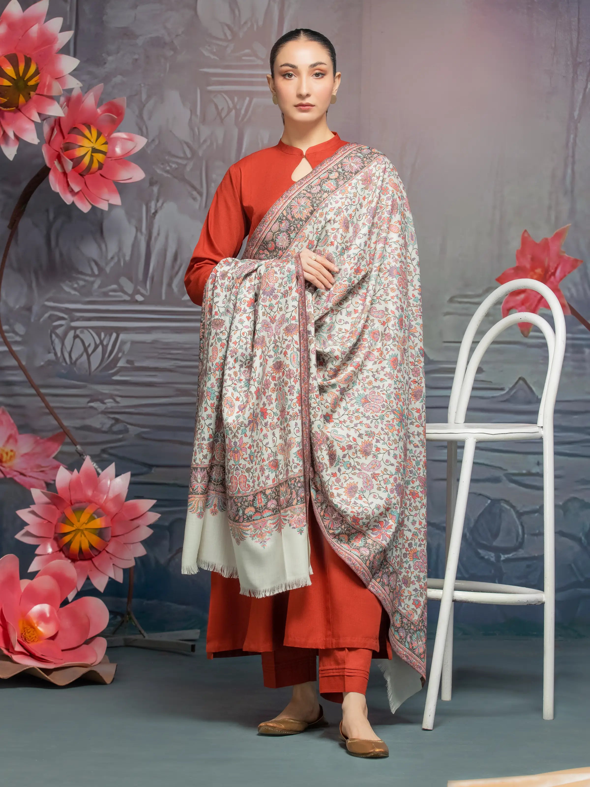 Pashmina Jacquard Zari Shawl - EWMS5-012 Classic Cashmere Shawl Scarf