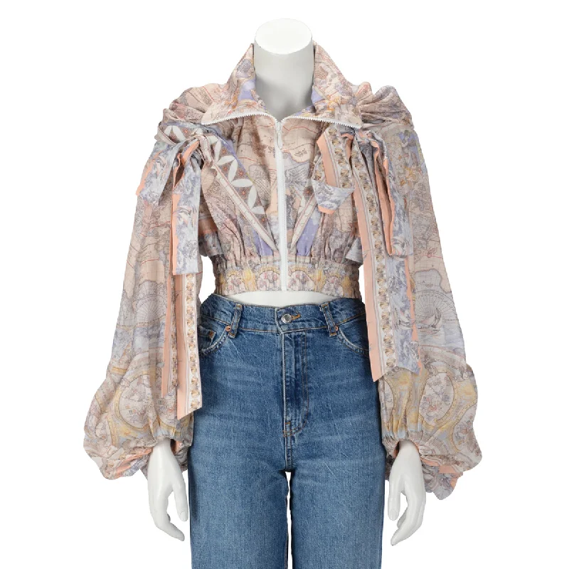 Zimmermann Odyssey Print High Tide Crop Jacket 0 Jersey Jacket Tulle Jacket Batik Jacket