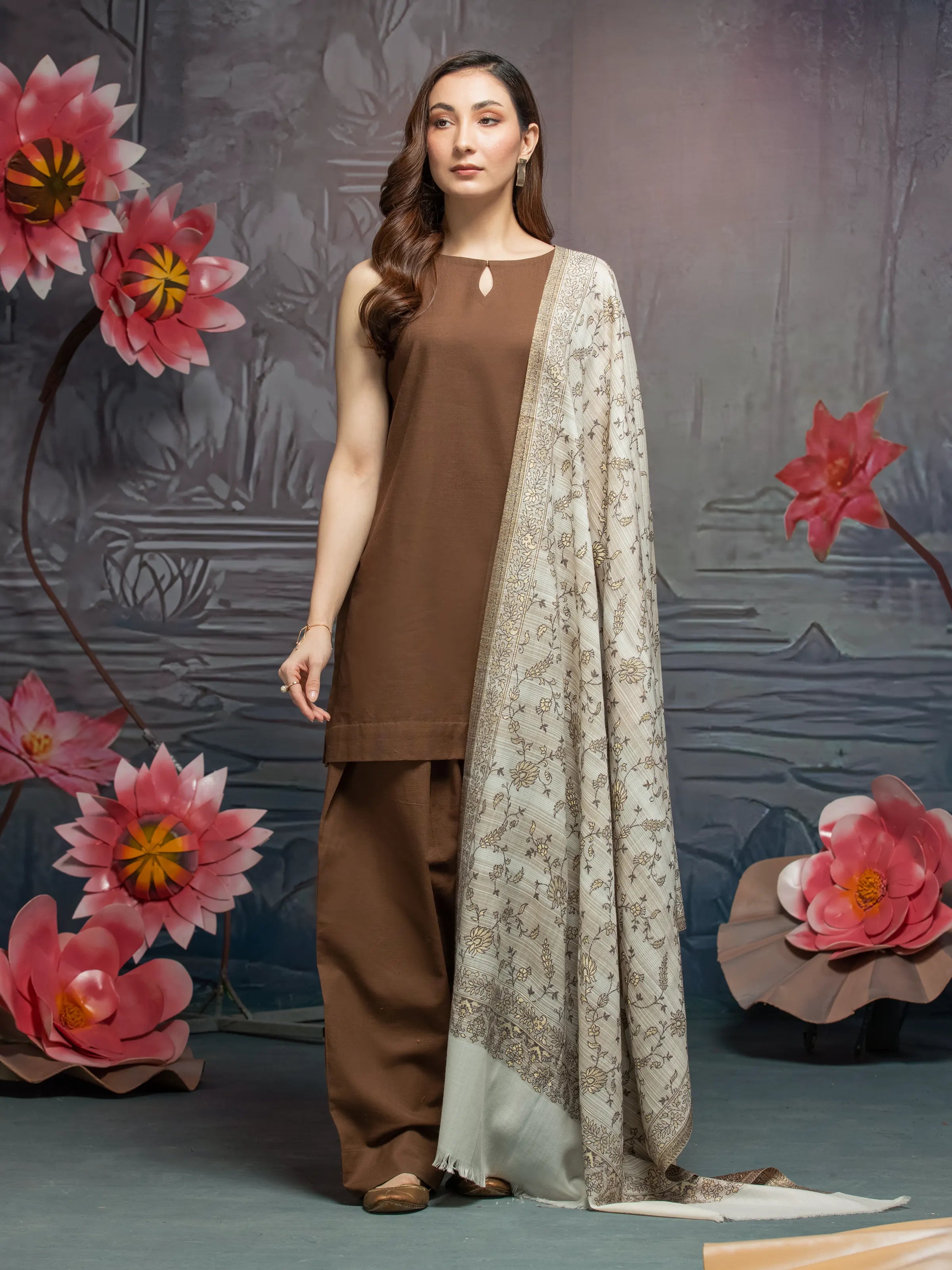 Pashmina Jacquard Zari Shawl - EWMS5-002 Soft Faux Fur Shawl
