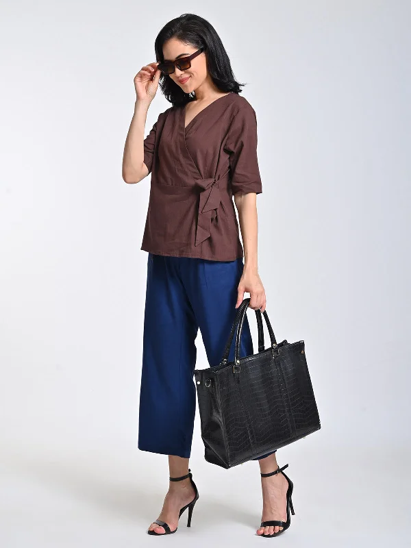 Brown V-Neck Top With Navy Trousers Set Trousers Review Highly