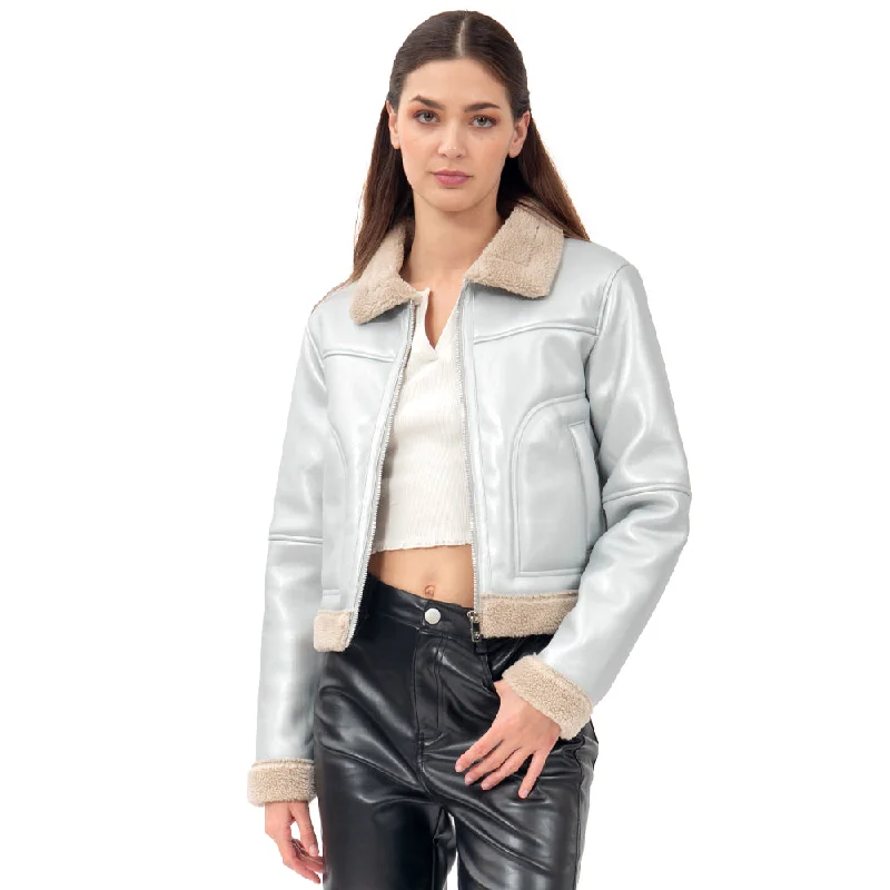 CHAMARRA PARA MUJER SILVER JACKET WITH SHERPA FOREVER 21 One-Shoulder Jacket Off-the-Shoulder Jacket Asymmetrical Jacket