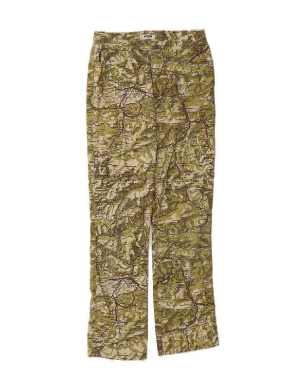 MOSCHINO Womens Straight Casual Trousers W31 L30 Green Camouflage Army Trousers Velvet Soft