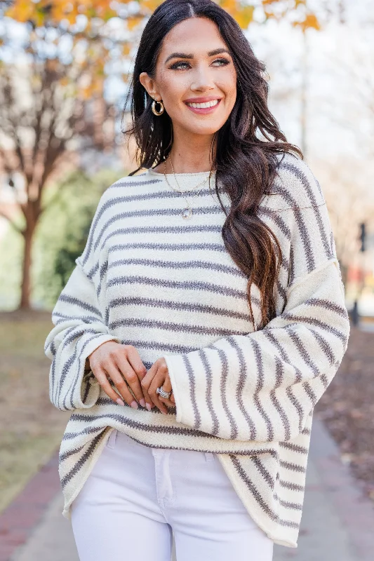 Feeling Lucky Gray Striped Sweater Glossy Satin Silk