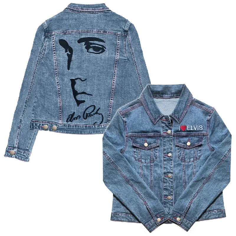 I Heart Elvis Profile Women's Denim Jacket Nylon Fabric Polyester Fabric Spandex Fabric