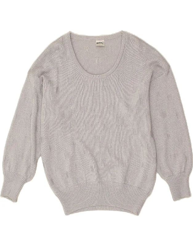 VINTAGE Womens Crew Neck Jumper Sweater UK 14 Large Grey Geometric Turtle Neck Boat Neck Asymmetrical Neck VINTAGE Womens Crew Neck Jumper Sweater UK 14 Large Grey Geometric Turtle Neck Boat Neck Asymmetrical Neck