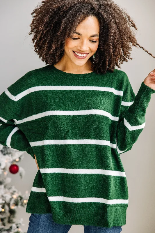 Better Together Hunter Green-White Striped Sweater Satin Blend Silk Blend Wool Blend