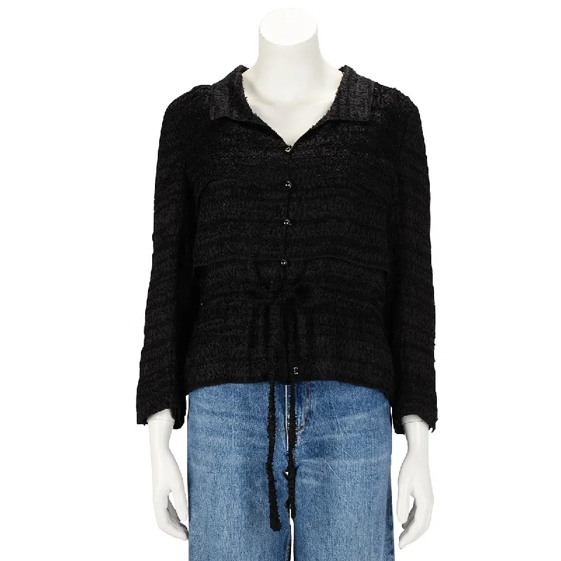 Chanel Black Lightweight Boucle Drawstring Waist Jacket FR 42 Tailored Jacket Straight Jacket A-Line Jacket