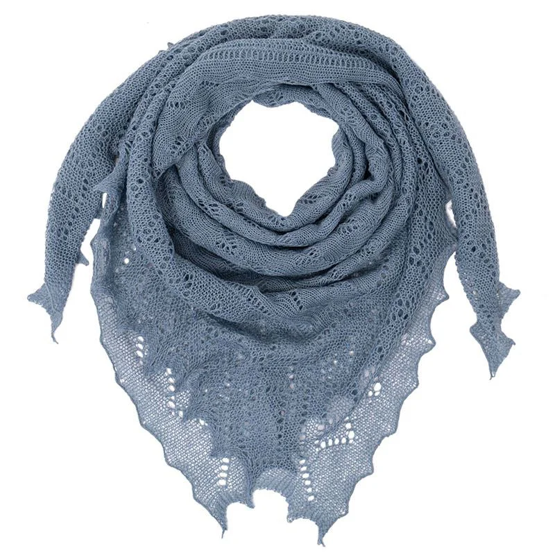 G.H.Hurt & Son Classic Shetland Style Merino Wool Shawl - Slate Blue Classic Plain Shawl Wrap