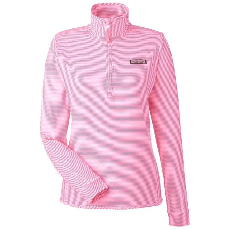 Vineyard Vines Women's Knkout Pink Microstripe Sankaty Half-Zip Pullover Plunging Neck Pullover Vineyard Vines Women's Knkout Pink Microstripe Sankaty Half-Zip Pullover Plunging Neck Pullover