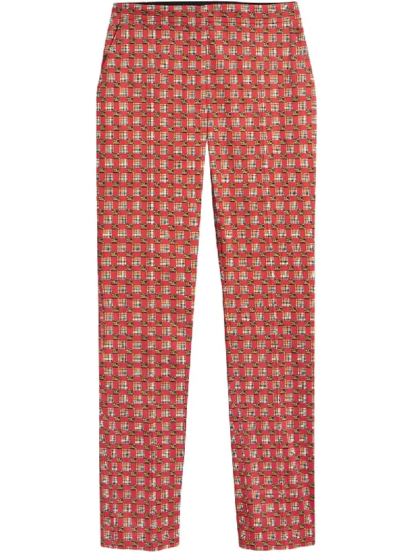 Equestrian Check Print Stretch Cotton Cigarette Trousers Trousers Handmade Artisanal