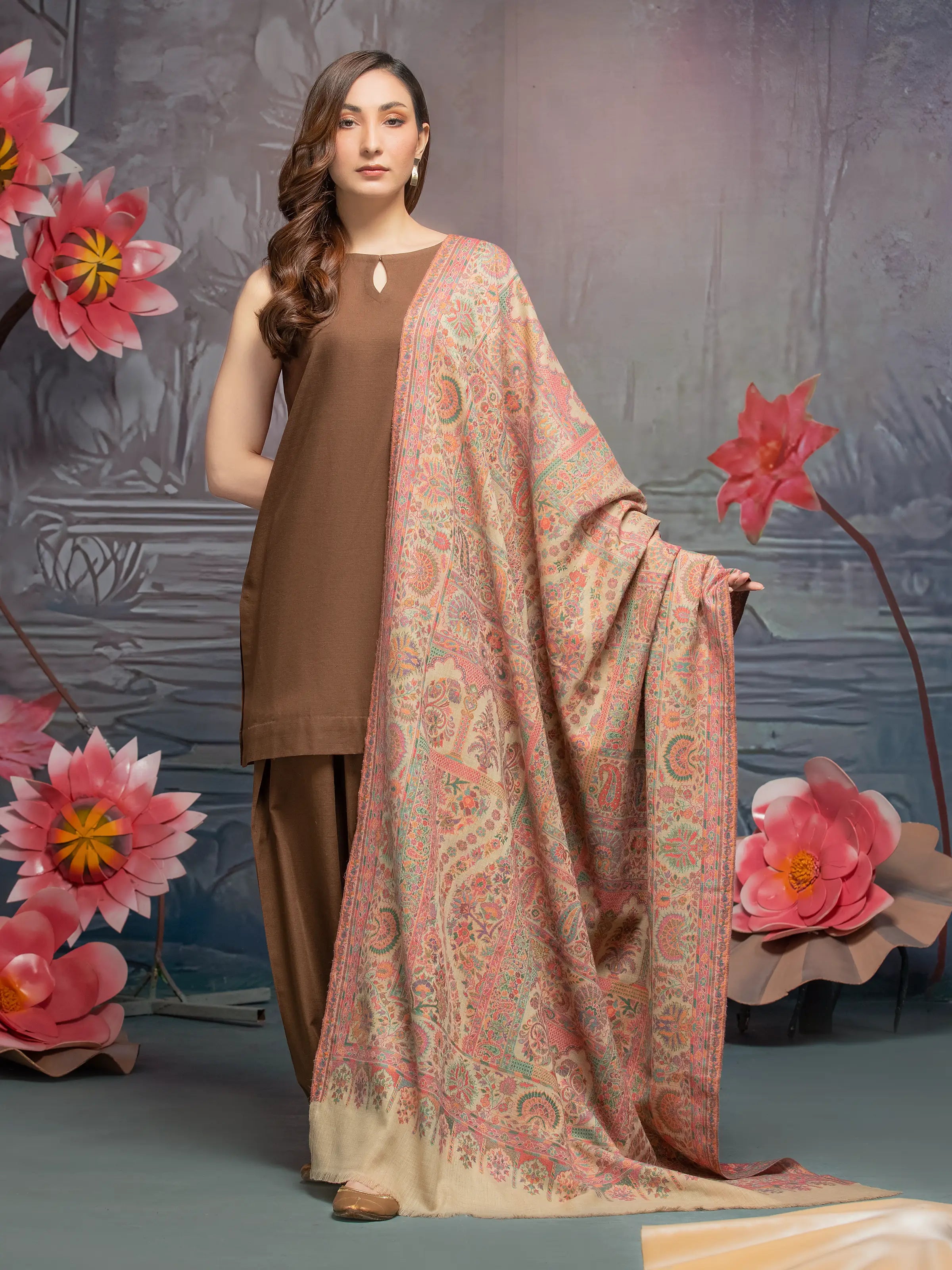 Pashmina Jacquard Zari Shawl - EWMS5-019 Elegant Silk Shawl Scarf