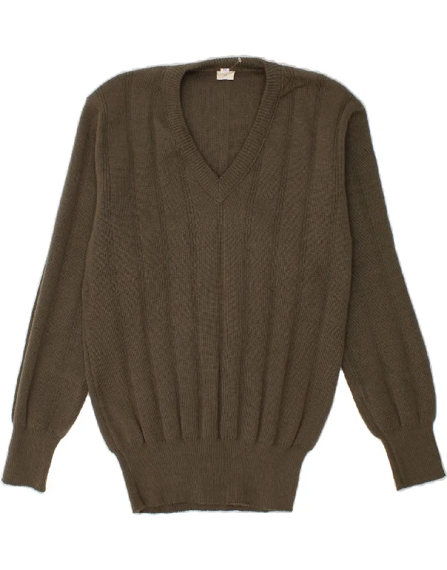 VINTAGE Womens V-Neck Jumper Sweater IT 52 2XL Khaki Chenille Blend Fleece Blend Nylon Blend VINTAGE Womens V-Neck Jumper Sweater IT 52 2XL Khaki Chenille Blend Fleece Blend Nylon Blend