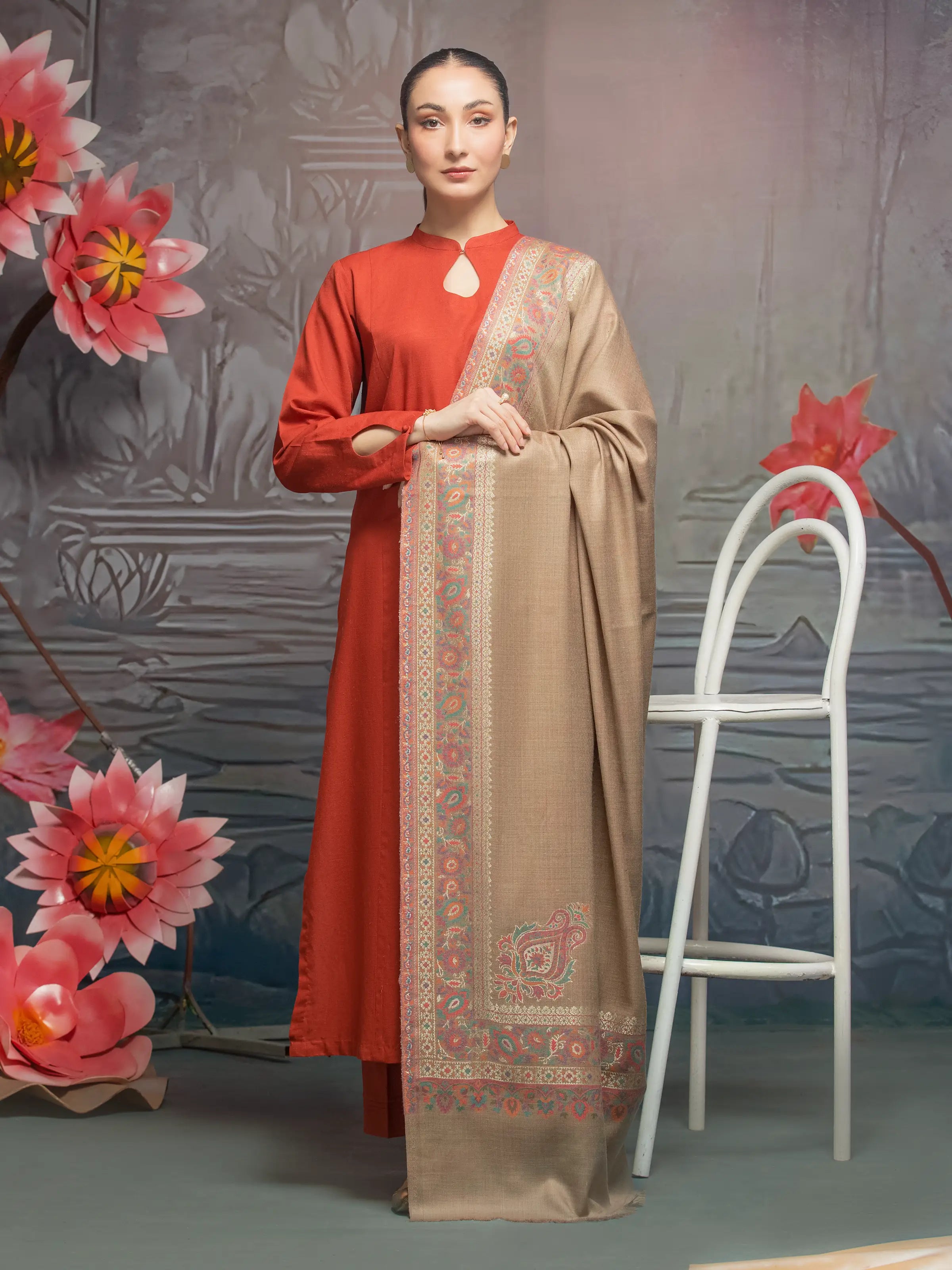 Pashmina Jacquard Zari Shawl - EWMS5-008 Cozy Wool Shawl Scarf