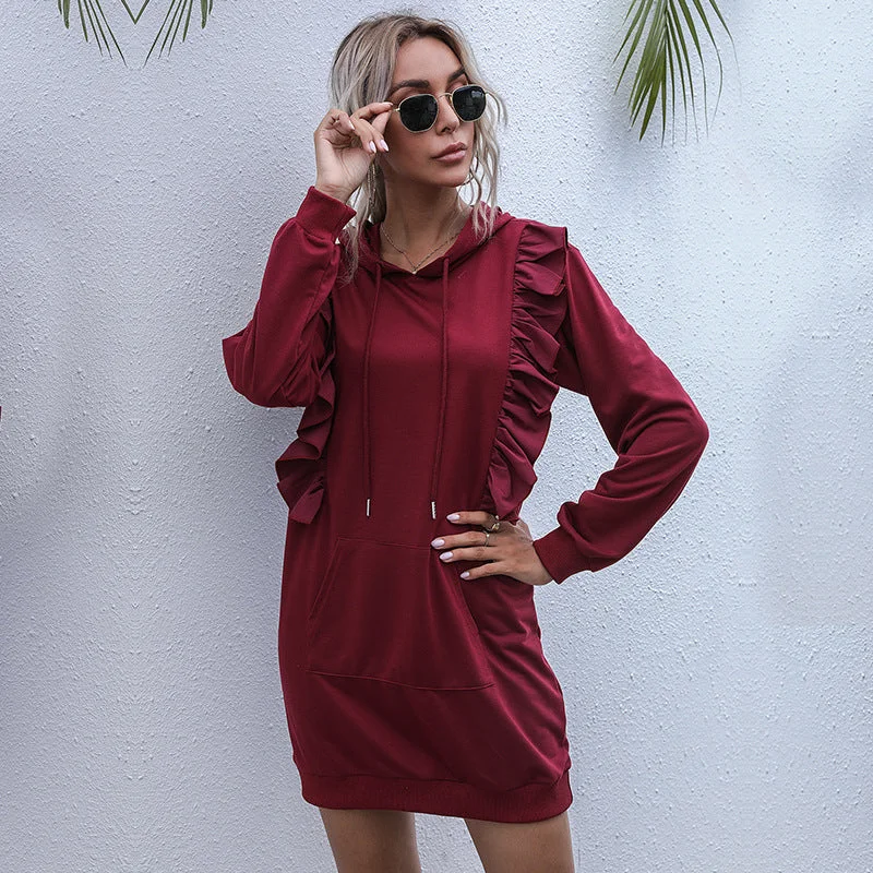 IKEARLAX popular new Popular trade long-sleeved hoodie women's clothing New medium and long ruffle edge splicing sweater skirt Hoodie with Frayed Bohemian Relaxed IKEARLAX popular new Popular trade long-sleeved hoodie women's clothing New medium and long ruffle edge splicing sweater skirt Hoodie with Frayed Bohemian Relaxed