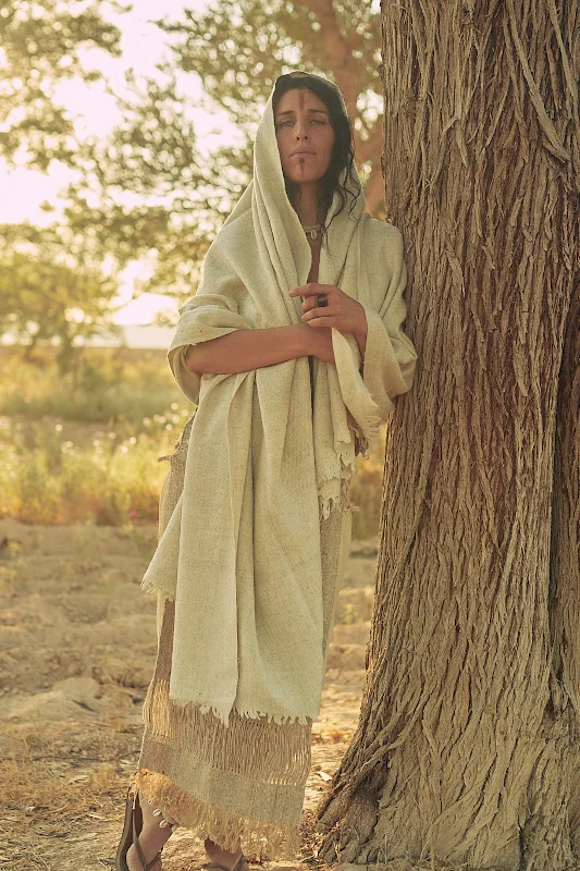 Ancient Path Shawl ⫸ Handspun Handwoven Khadi Wool Soft Cashmere Shawl Cape