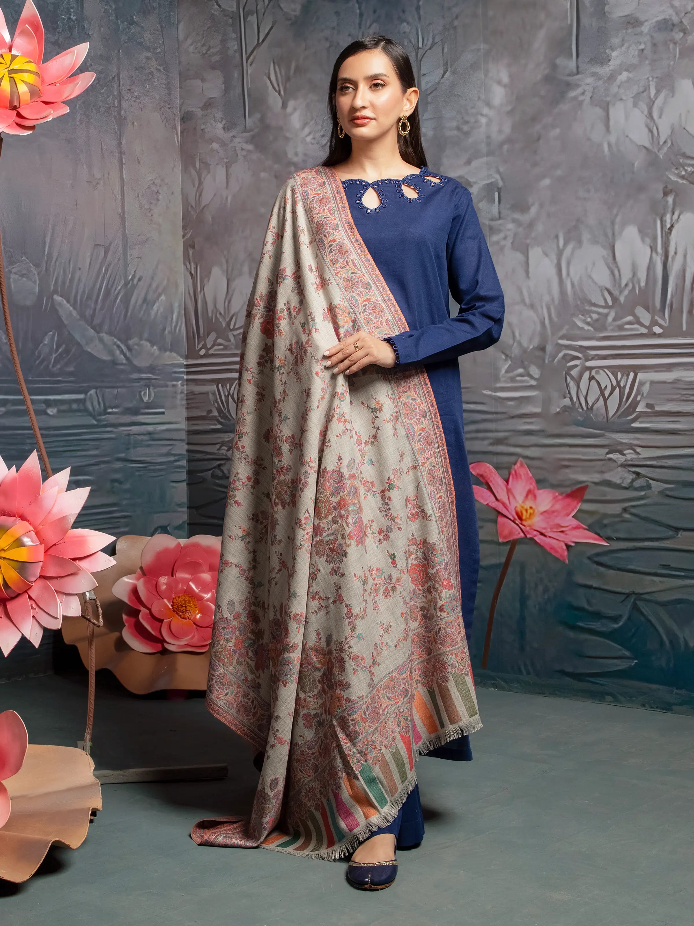 Pashmina Jacquard Zari Shawl - EWMS5-025 Elegant Silk Shawl Scarf