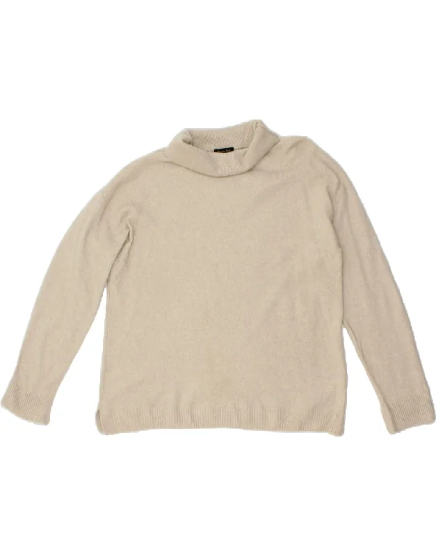 MASSIMO DUTTI Womens Roll Neck Jumper Sweater UK 14 Medium Beige Viscose Elegant Classic Vintage